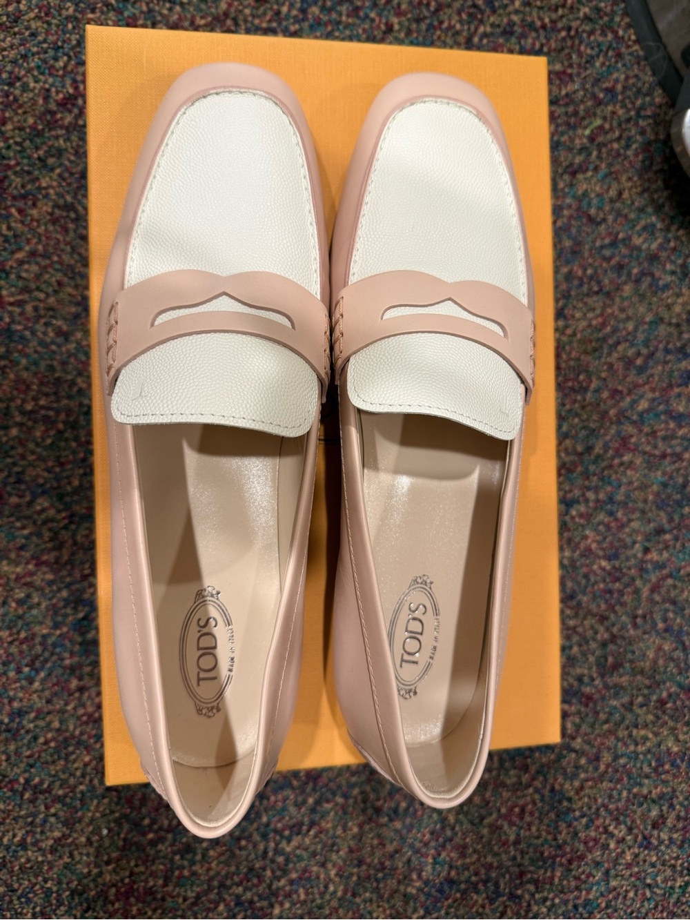 TOD'S Pink and White Leather Penny Loafers for Women BRAND NEW NEVER WORN